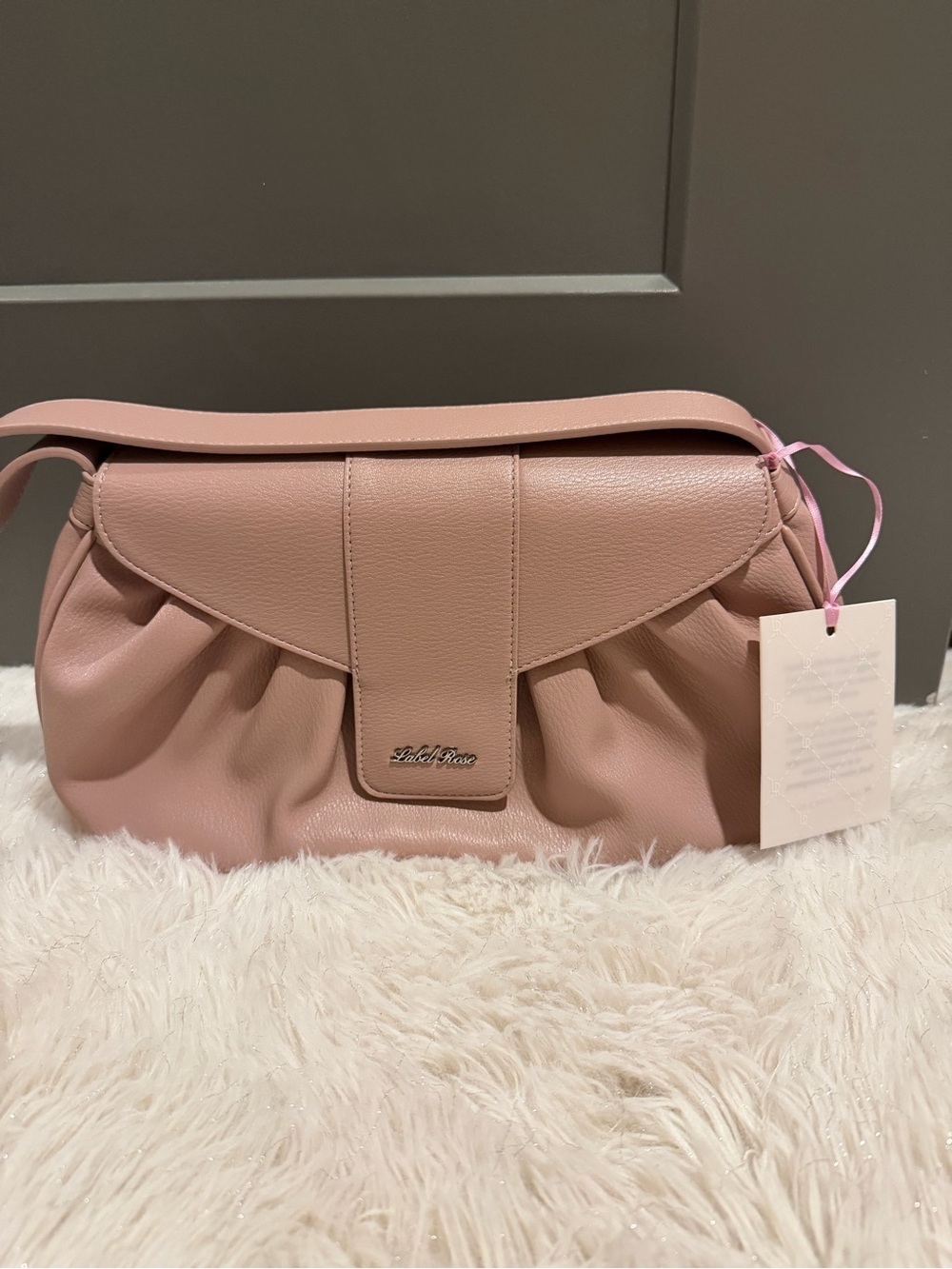 Label Rose Pink Leather Shoulder Bag